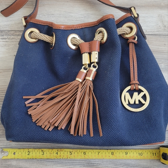 Michael Kors Midi  Marina Canvas Shoulder  Handbag Blue Crossbody 8x11 - Picture 3 of 6